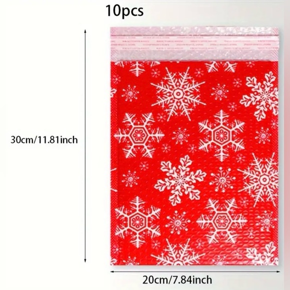 10 BUBBLE MAILERS & 10 STICKERS RED SNOWFLAKE approx 8”x12” SELF- ADHESIVE - Picture 3 of 10